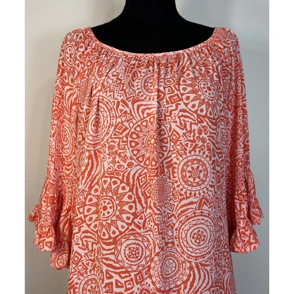 Anthropologie Uncle Frank Orange Embroidered Ruffle Mini Dress S (2/4) Geo Boho - Picture 7 of 10